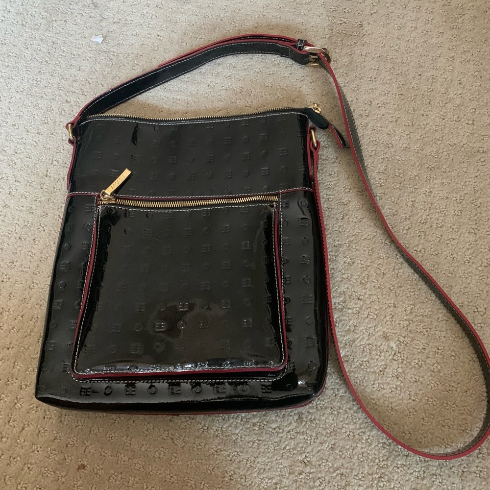 ARCADIA Black Patent Leather  Crossbody Bag with Adjustable Strap